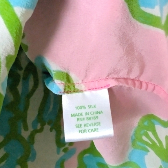 Lilly Pulitzer Silk Green Floral Pink Top Medium - Picture 6 of 9